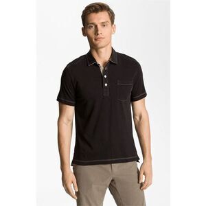 Billy Reid Black Pensacola Slim Fit Short Sleeve Polo Shirt Men's Size Large